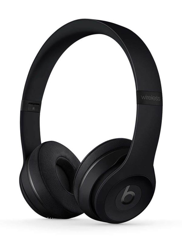 Matte black wireless over-ear headphones with cushioned ear pads and a sleek, minimalist design featuring the Beats logo on the ear cups.