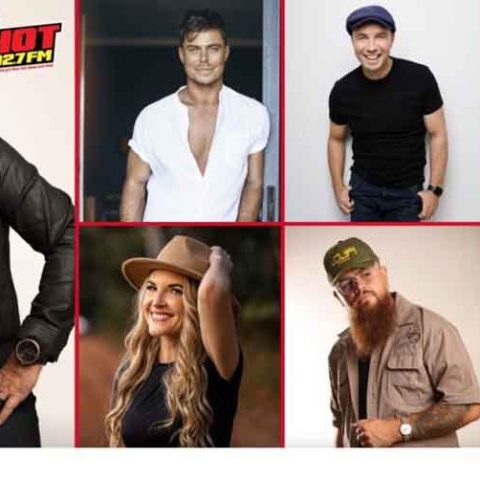 A collage of seven musicians, including six men and one woman, with “Kaptein & Vriende” in the lower left. The Hot 102.7 FM and Montecasino logos are in the corners, highlighting the Kaptein musical showcase.