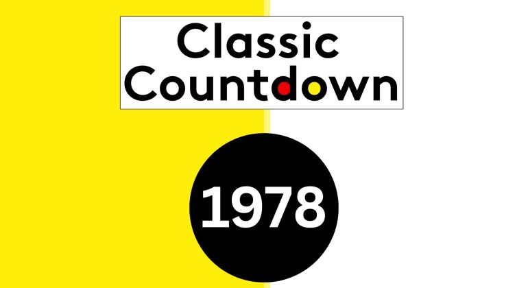 A split yellow and white background features the Classic Countdown logo in black, with the "o" in Countdown colored yellow, red, and black. Below is a large black circle containing “1978” in white.
